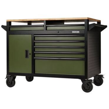 Bunker 14 Drawer Multi-Functional Workbench Roller Tool Cabinet, 48", Green