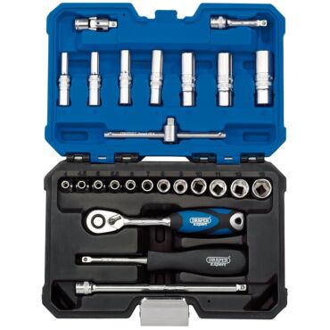 Draper Expert Metric Socket Set, 1/4" Sq. Dr., Blue (25 Piece)