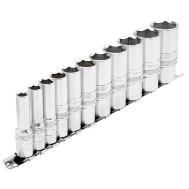 Draper Expert Imperial Deep Socket Set on a Metal Rail, 3/8" Sq. Dr. (11 Piece)