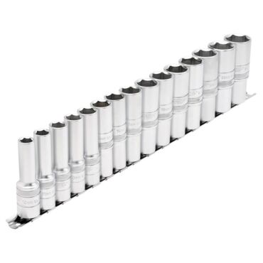 Draper Expert Metric Deep Socket on a Metal Rail, 1/2" Sq. Dr. (15 Piece)