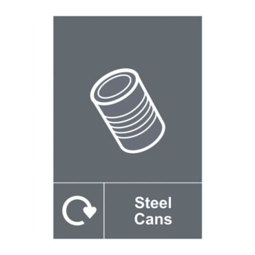 Steel Cans Recycling Signs 200x300mm Self-Adhesive Vinyl | Hall-Fast Industrial Supplies