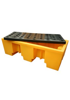 2 Drum Plastic Spill Pallet - Yellow with PE Grid
