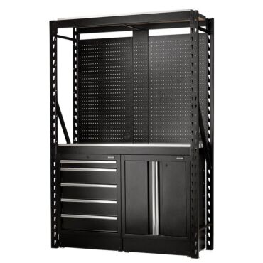 Bunker 15 Piece Modular Storage Combo 2 Tier Racking with Stainless Steel Shelving, Pegboards and Floor Cabinets, 1500mm