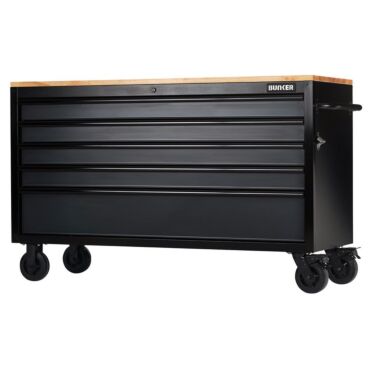 Bunker 5 Drawer Workbench Roller Tool Cabinet, 61", Grey