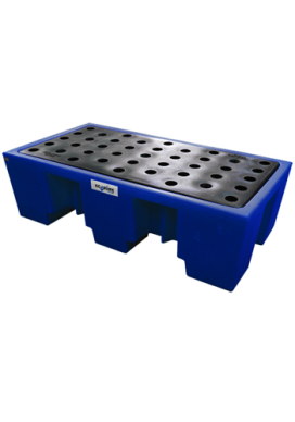 2 Drum Plastic Spill Pallet - Blue with PE Grid