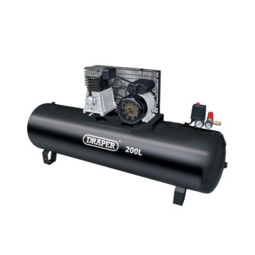Draper 230V 200L Stationary Belt-Driven Air Compressor, 2.2kW/3HP