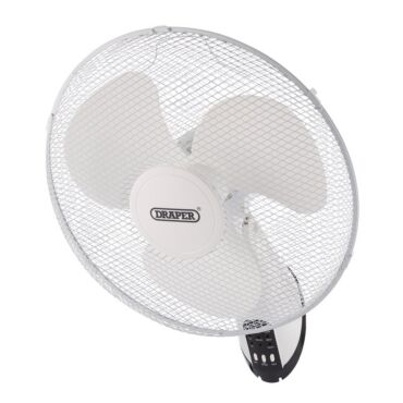 Draper 230V Oscillating Wall Mounted Fan with Remote Control, 16"/400mm, 3 Speed