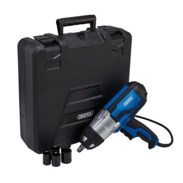Draper 230V Impact Wrench Kit, 1/2" Sq.Dr., 480Nm, 4 x Impact Sockets