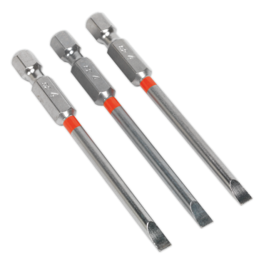 Power Tool Bit Slotted 4mm Colour-Coded S2 75mm Pack of 3 (5 Packs of 3)