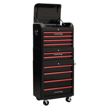 Retro Style Tool Chest Combination 10 Drawer - Black/Red