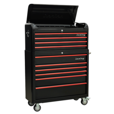 Retro Extra-Wide Tool Chest Combo 10 Drawer - Black/Red