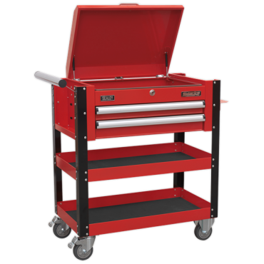2 Drawer Heavy-Duty Mobile Tool & Parts Trolley with Lockable Top
