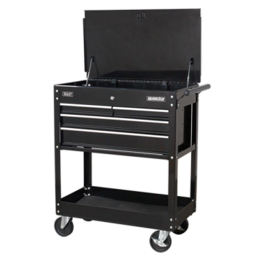 Heavy-Duty Mobile Tool & Parts Trolley with 4 Drawers & Lockable Top