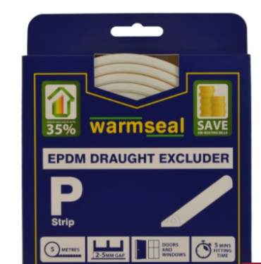 5m White 'P' Profile Longlife Foam Draught Excluders