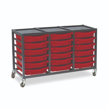 18 Tray Triple Column Metal Storage Trolley - Charcoal Frame