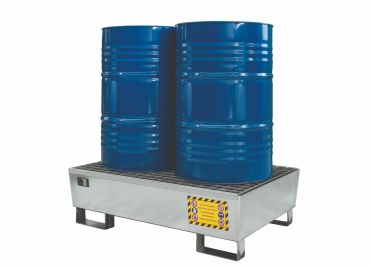 Galvanized Steel Spill Pallet For 2 Drums - Nestable Design