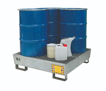 Galvanized Steel Spill Pallet For 4 Drums - Nestable Design