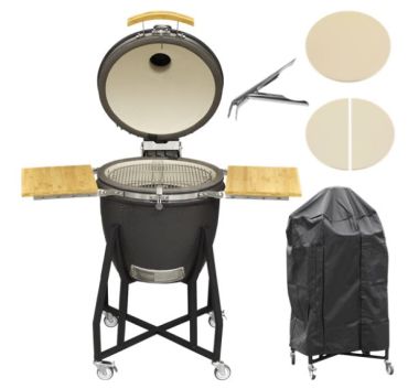 Dellonda Deluxe Ceramic Kamado Style BBQ Grill with Stand, Castor Wheels & Accessories, 22"(56cm)