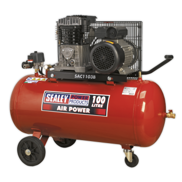 Compressor 100ltr Belt Drive 3hp with Cast Cylinders & Wheels