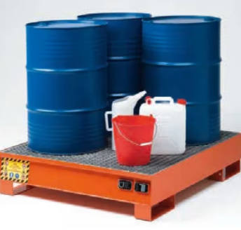 4 x 200L Drum Painted Steel Spill Containment Pallet (HFJRS026)